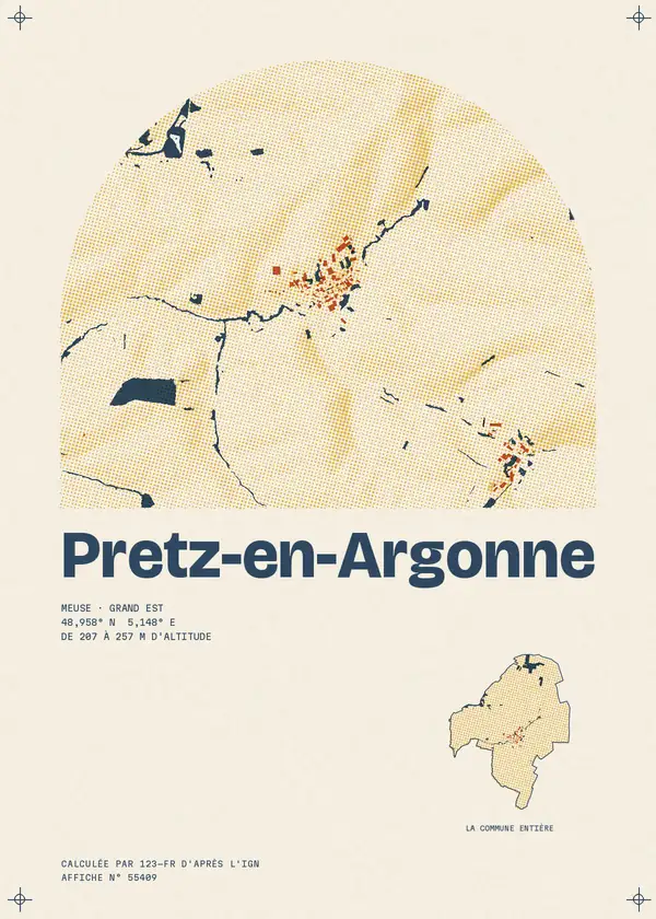 Affiche de Pretz-en-Argonne, calculée par 123-fr d'après l'IGN