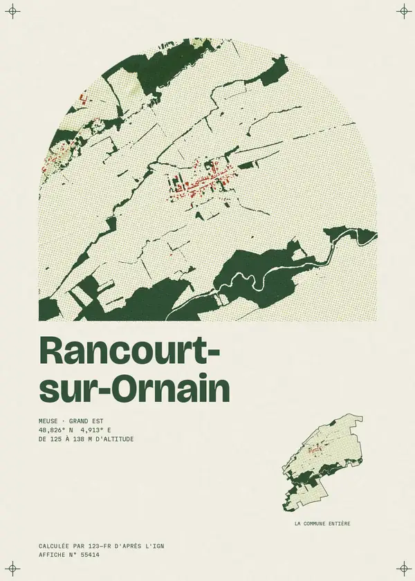 Affiche de Rancourt-sur-Ornain, calculée d'après l'IGN