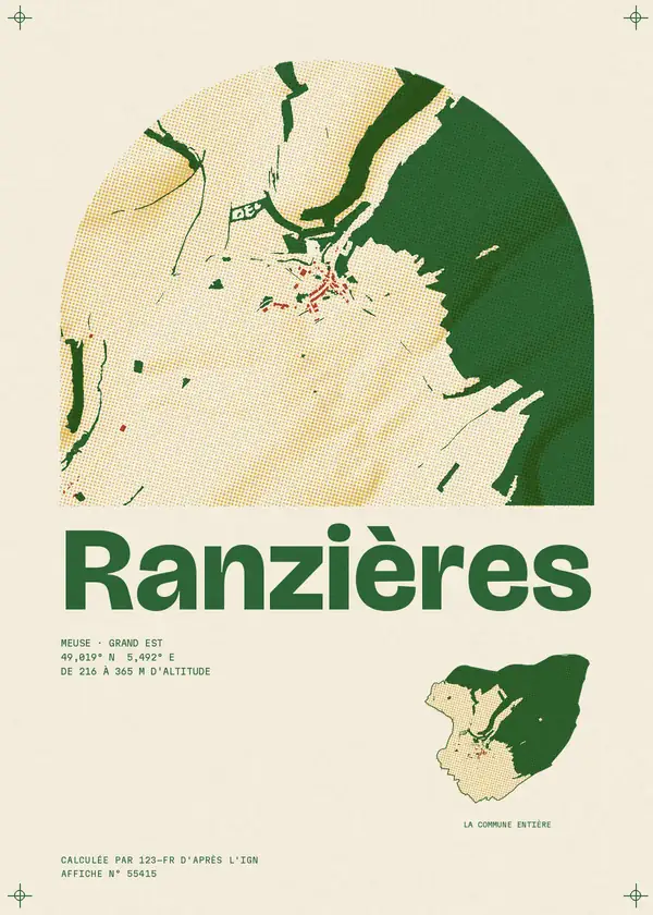 Affiche de Ranzières, calculée par 123-fr d'après l'IGN