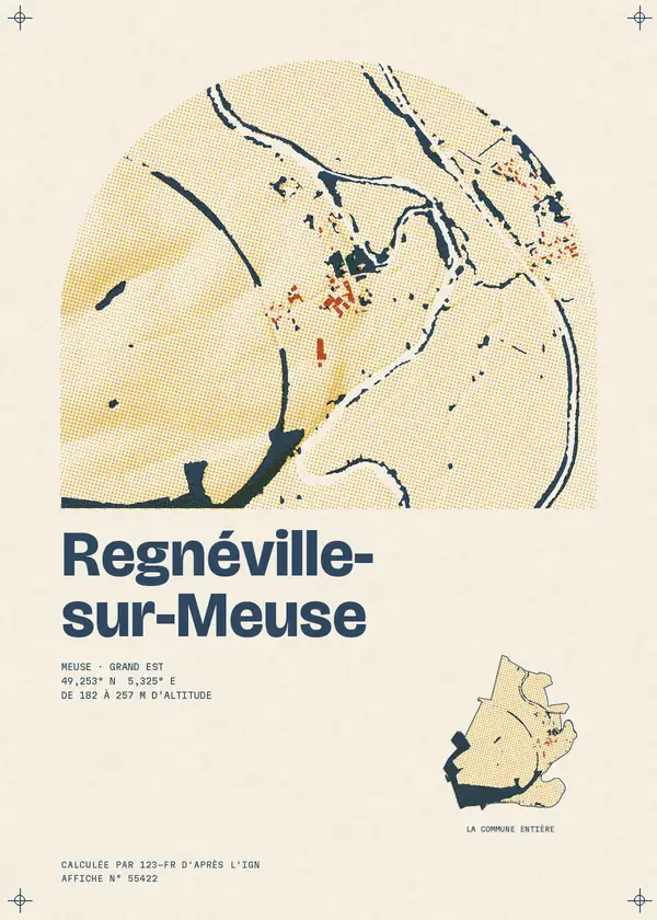 Affiche de Regnéville-sur-Meuse, calculée par 123-fr d'après l'IGN