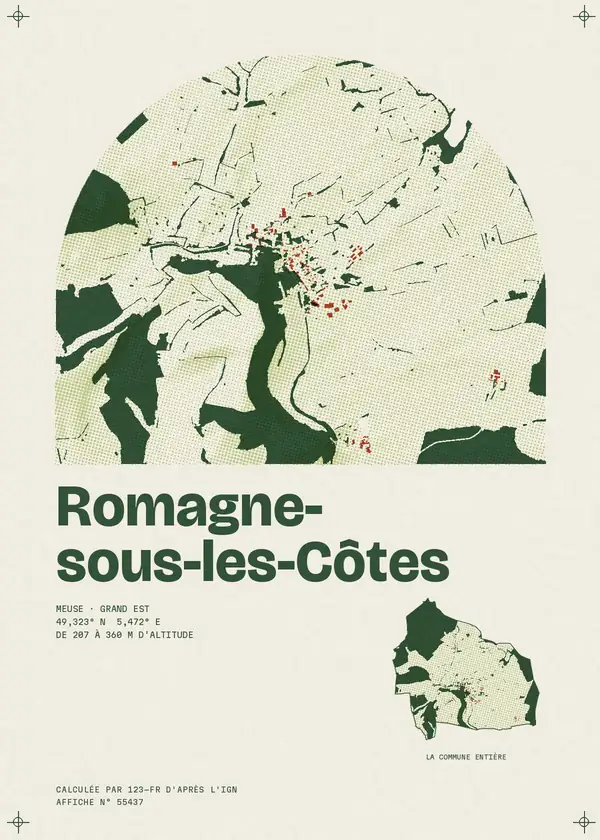 Affiche de Romagne-sous-les-Côtes, calculée par 123-fr d'après l'IGN