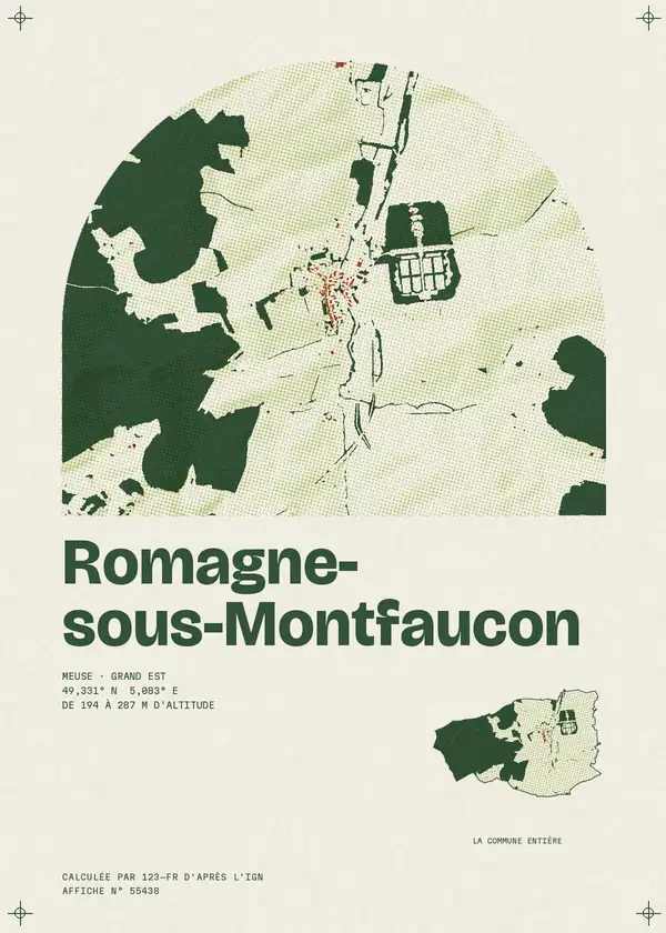 Affiche de Romagne-sous-Montfaucon, calculée par 123-fr d'après l'IGN