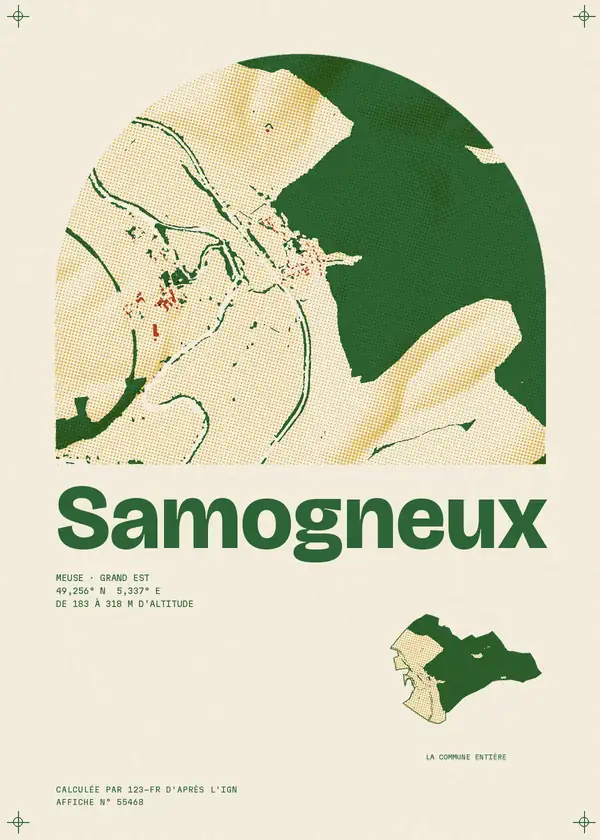 Affiche de Samogneux, calculée par 123-fr d'après l'IGN