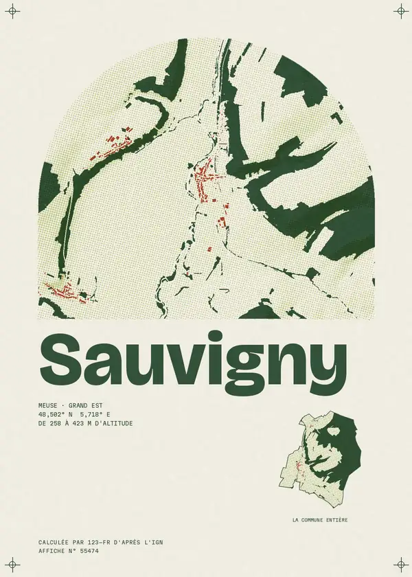 Affiche de Sauvigny, calculée par 123-fr d'après l'IGN
