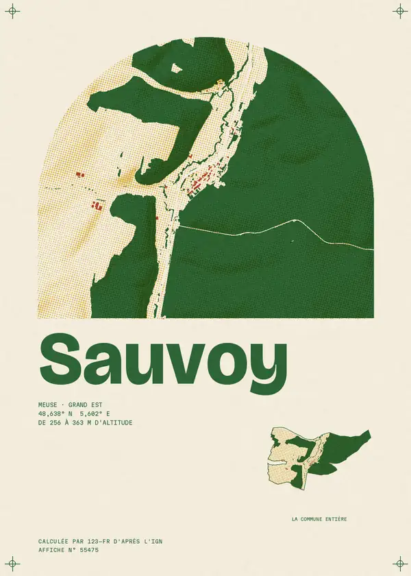 Affiche de Sauvoy, calculée par 123-fr d'après l'IGN