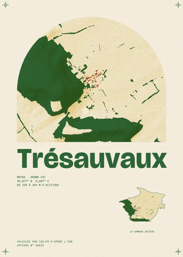 Affiche de Trésauvaux, calculée par 123-fr d'après l'IGN