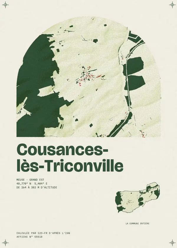 Affiche de Cousances-lès-Triconville, calculée par 123-fr d'après l'IGN