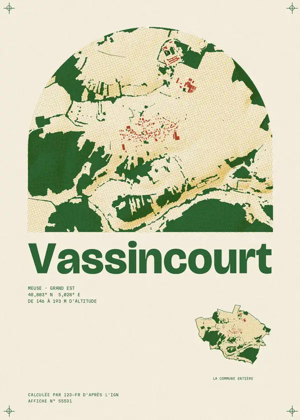 Affiche de Vassincourt, calculée par 123-fr d'après l'IGN