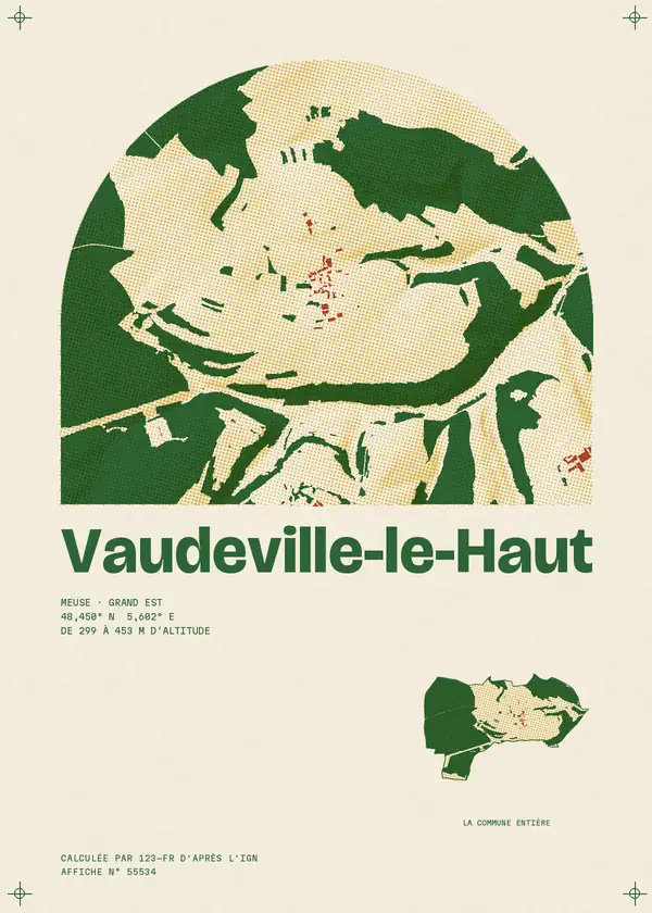 Affiche de Vaudeville-le-Haut, calculée par 123-fr d'après l'IGN