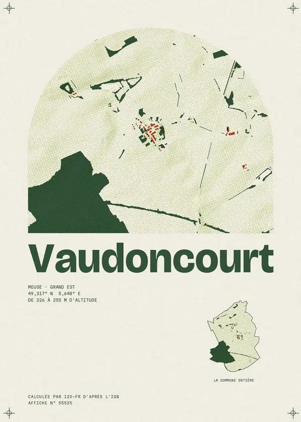Affiche de Vaudoncourt, calculée par 123-fr d'après l'IGN
