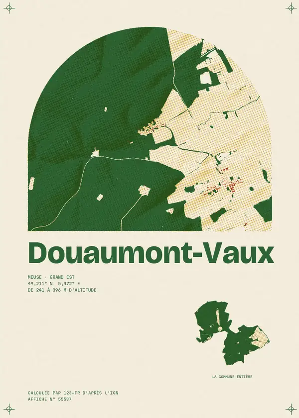 Affiche de Douaumont-Vaux, calculée par 123-fr d'après l'IGN