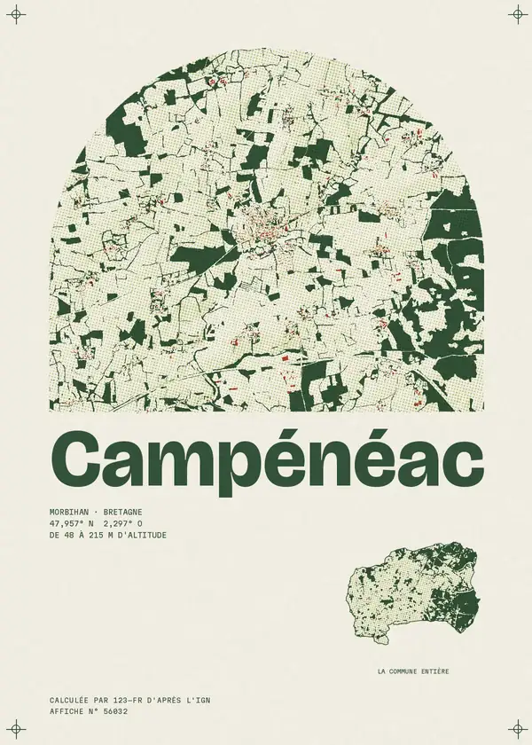 Affiche de Campénéac, calculée par 123-fr d'après l'IGN