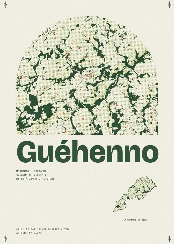 Affiche de Guéhenno, calculée par 123-fr d'après l'IGN