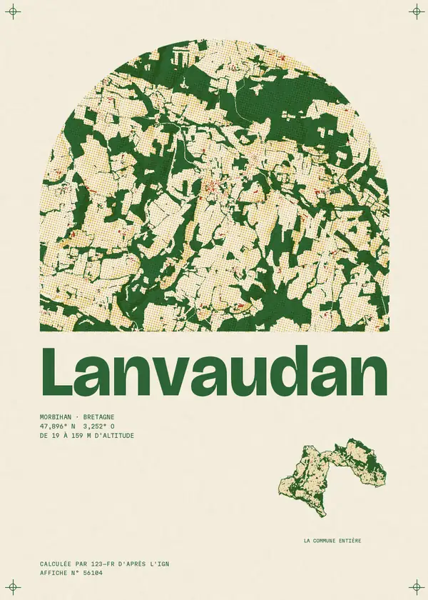Affiche de Lanvaudan, calculée par 123-fr d'après l'IGN