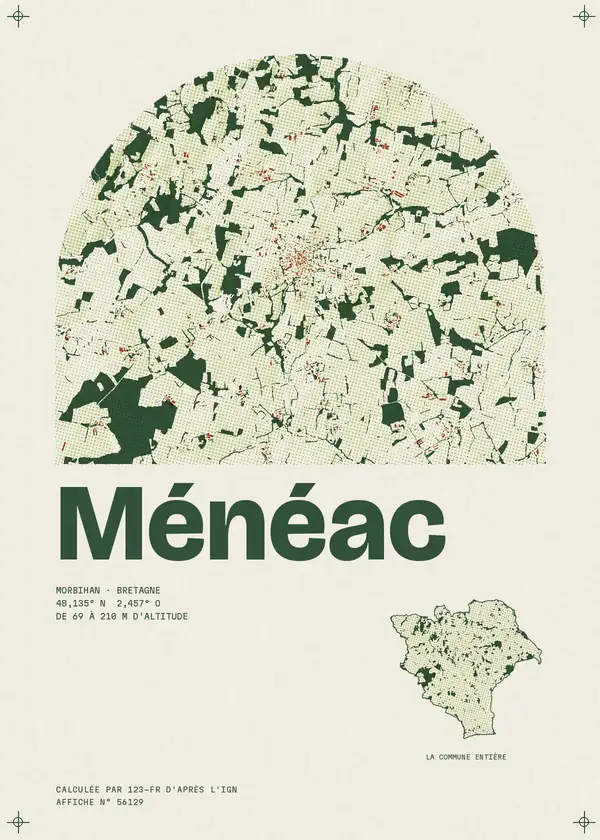 Affiche de Ménéac, calculée par 123-fr d'après l'IGN