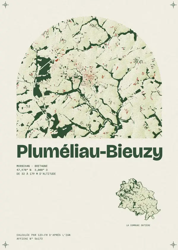 Affiche de Pluméliau-Bieuzy, calculée par 123-fr d'après l'IGN