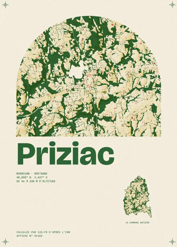 Affiche de Priziac, calculée par 123-fr d'après l'IGN