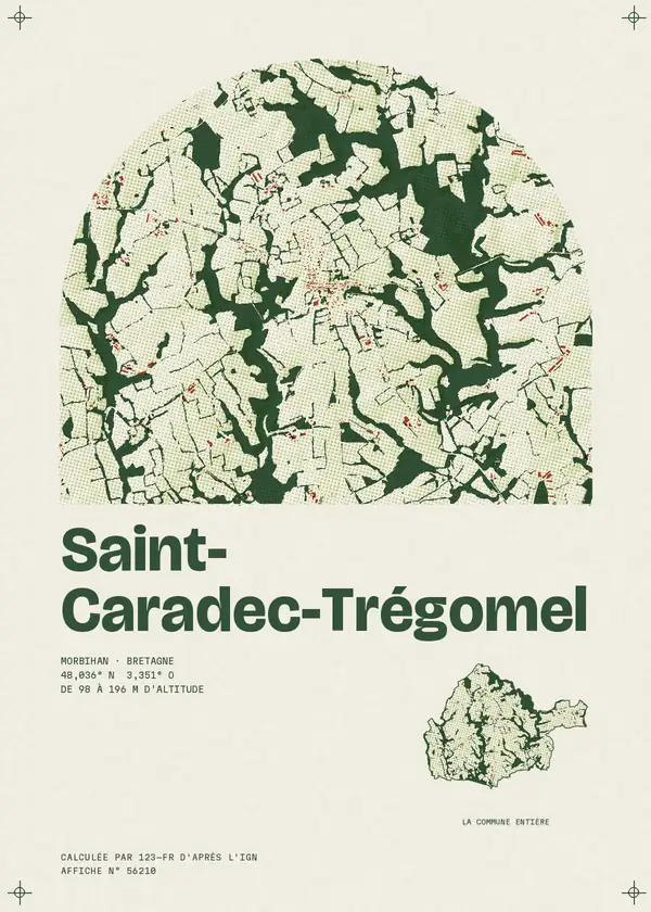 Affiche de Saint-Caradec-Trégomel, calculée par 123-fr d'après l'IGN