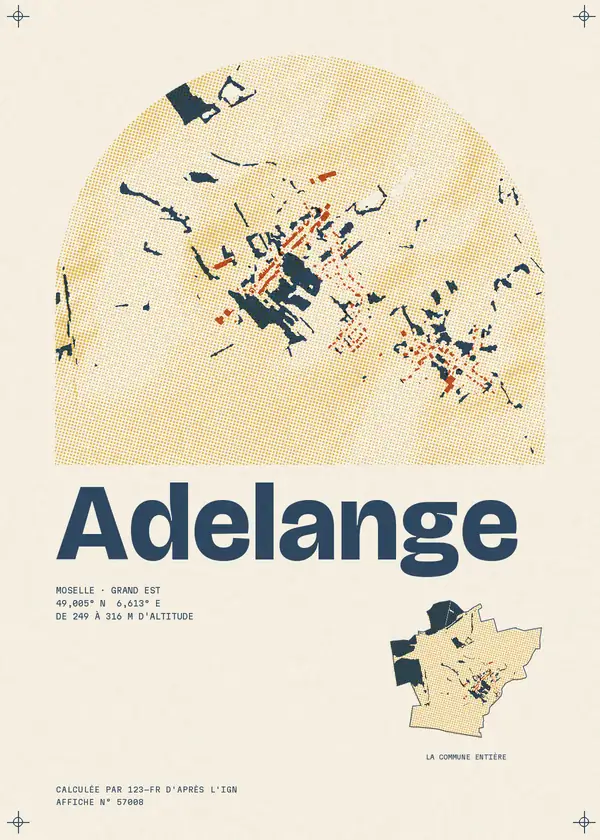 Affiche de Adelange, calculée par 123-fr d'après l'IGN