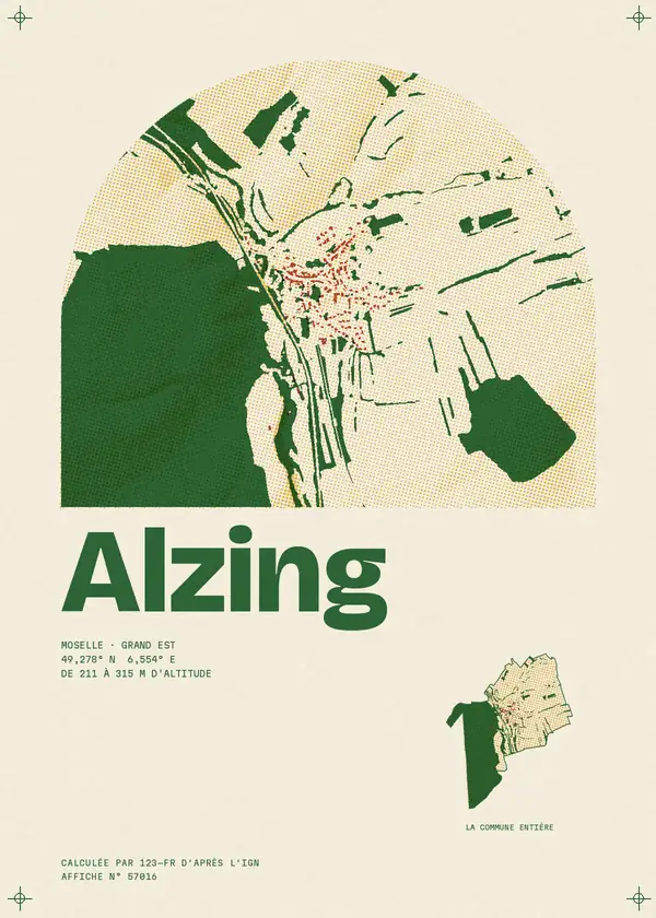 Affiche de Alzing, calculée par 123-fr d'après l'IGN