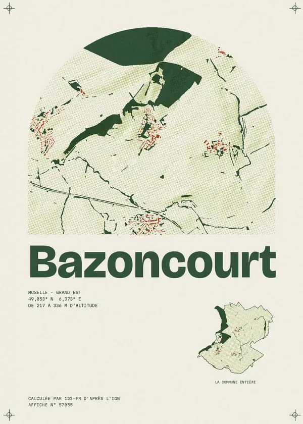 Affiche de Bazoncourt, calculée par 123-fr d'après l'IGN
