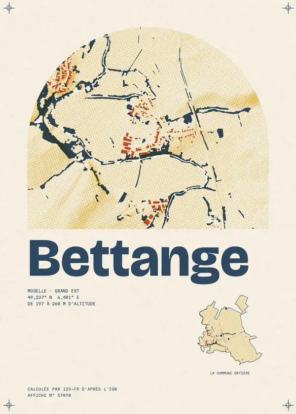 Affiche de Bettange, calculée par 123-fr d'après l'IGN