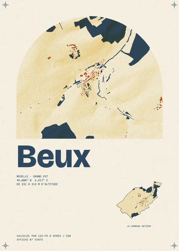 Affiche de Beux, calculée par 123-fr d'après l'IGN