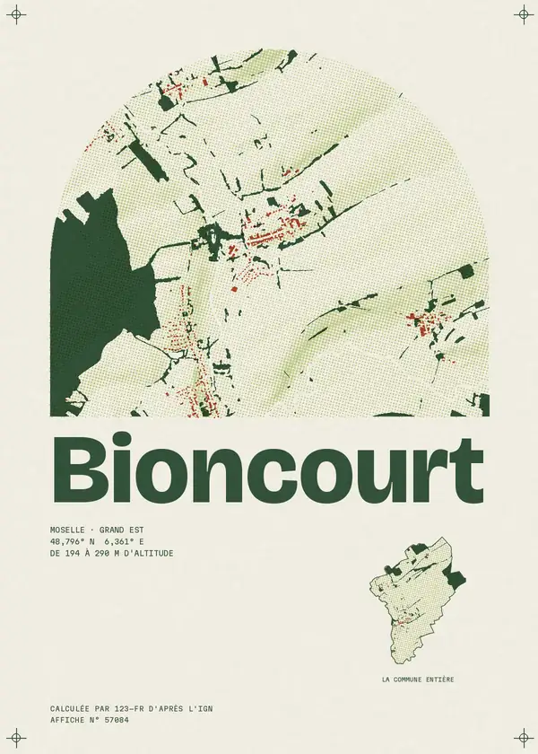Affiche de Bioncourt, calculée par 123-fr d'après l'IGN