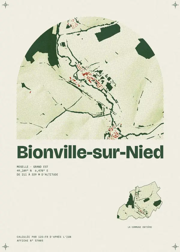 Affiche de Bionville-sur-Nied, calculée par 123-fr d'après l'IGN