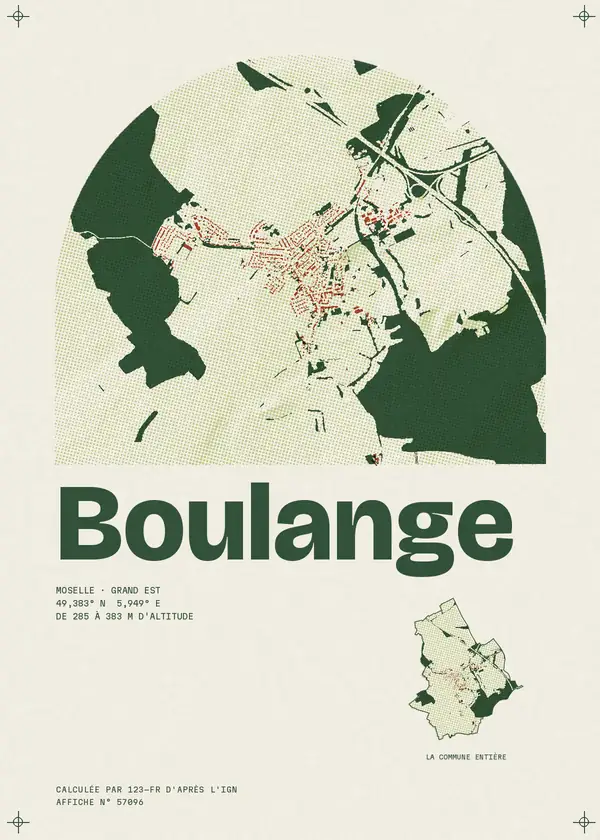 Affiche de Boulange, calculée par 123-fr d'après l'IGN