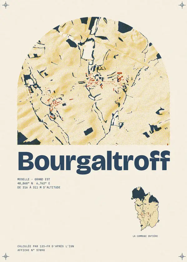 Affiche de Bourgaltroff, calculée par 123-fr d'après l'IGN