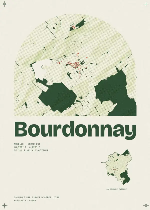 Affiche de Bourdonnay, calculée par 123-fr d'après l'IGN