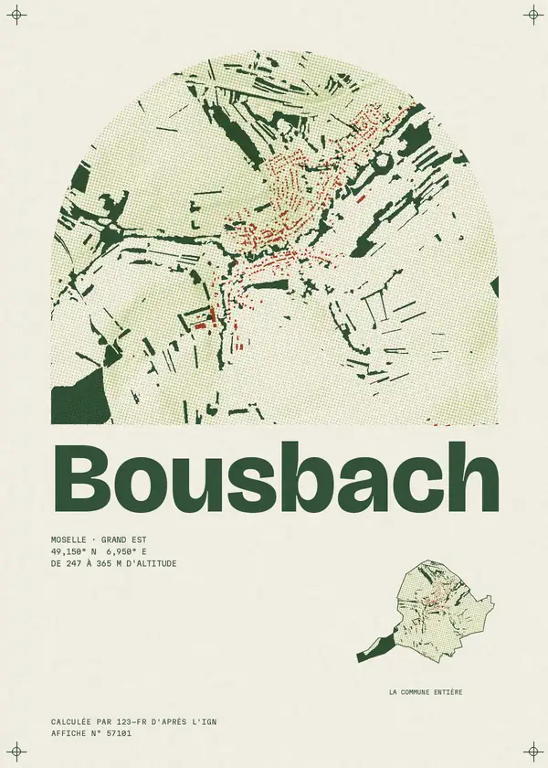 Affiche de Bousbach, calculée par 123-fr d'après l'IGN
