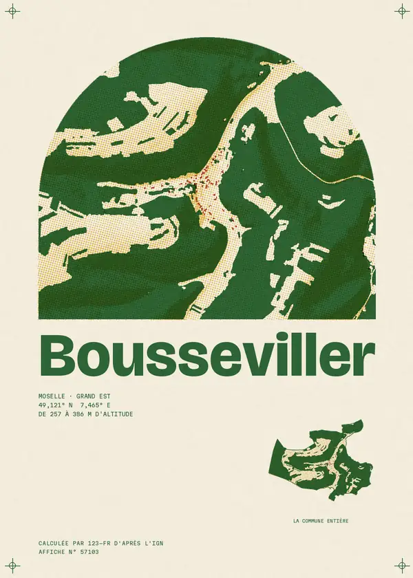 Affiche de Bousseviller, calculée par 123-fr d'après l'IGN