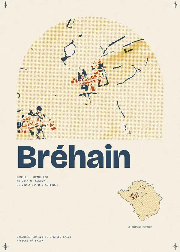 Affiche de Bréhain, calculée par 123-fr d'après l'IGN