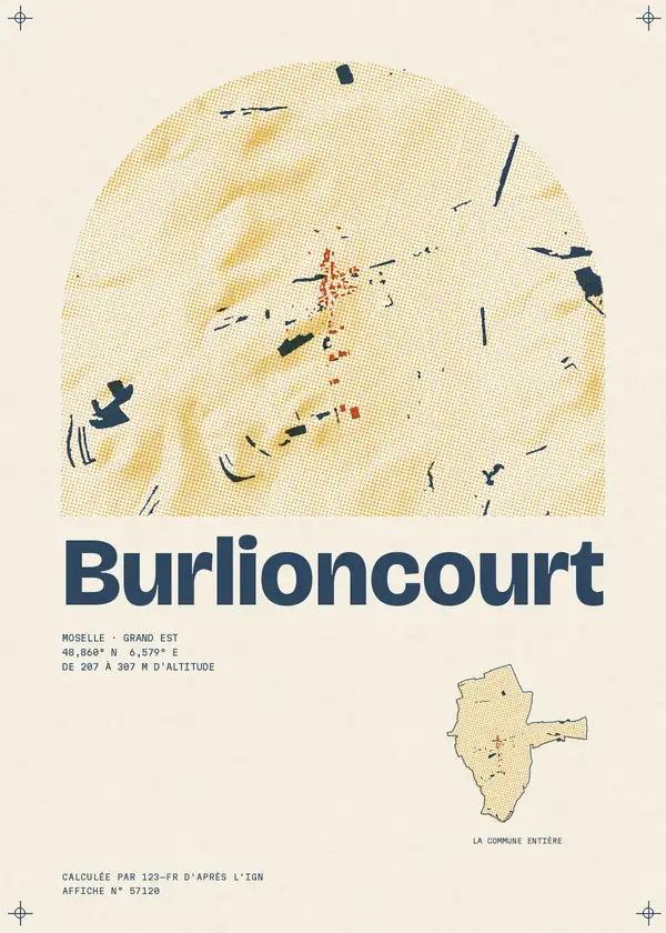 Affiche de Burlioncourt, calculée par 123-fr d'après l'IGN