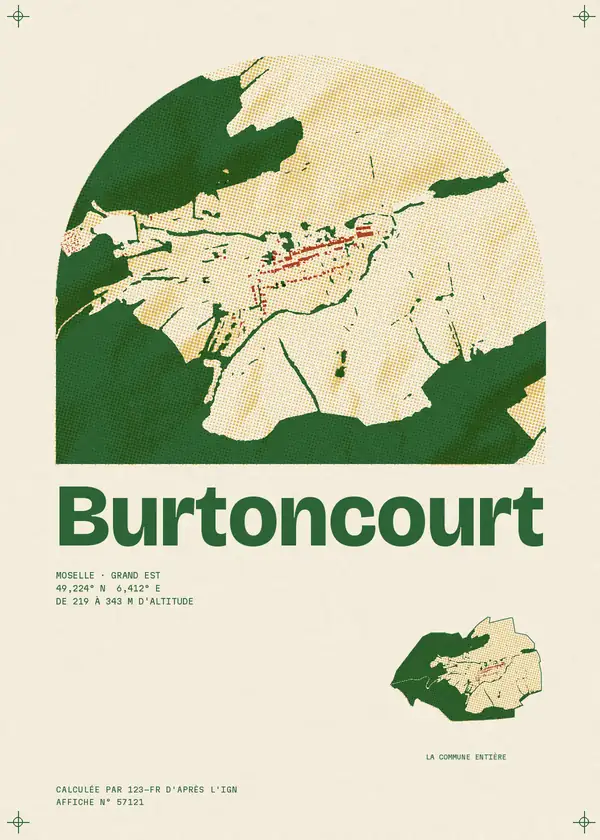 Affiche de Burtoncourt, calculée par 123-fr d'après l'IGN