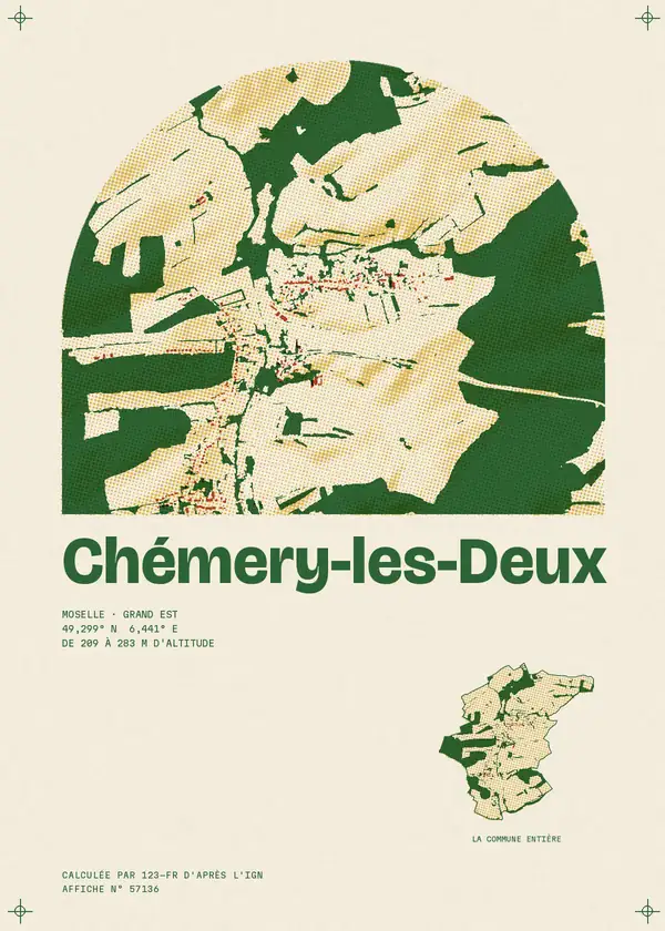Affiche de Chémery-les-Deux, calculée par 123-fr d'après l'IGN