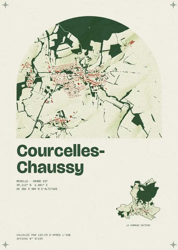 Affiche de Courcelles-Chaussy, calculée par 123-fr d'après l'IGN