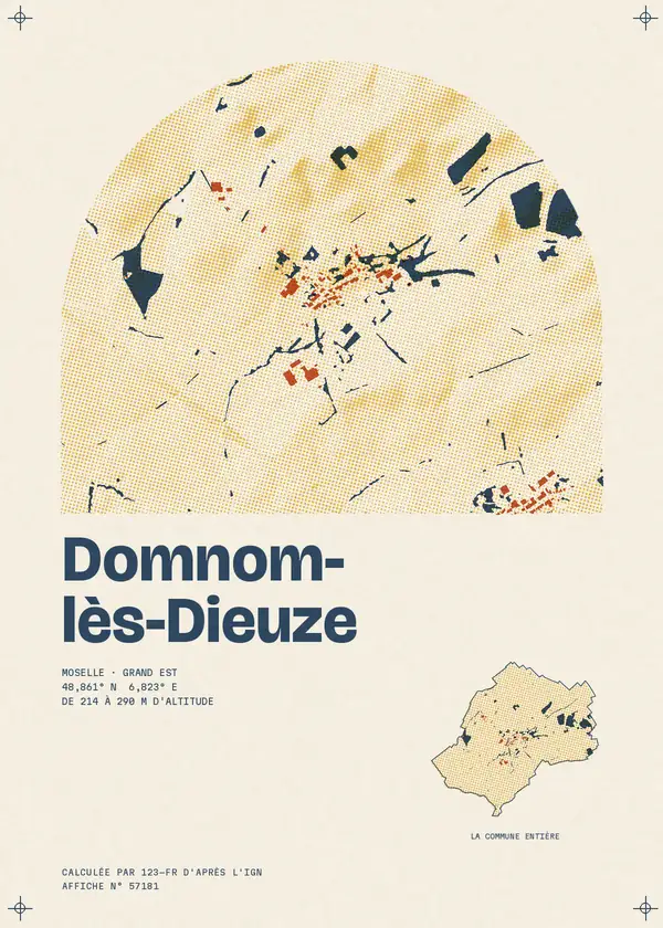 Affiche de Domnom-lès-Dieuze, calculée par 123-fr d'après l'IGN