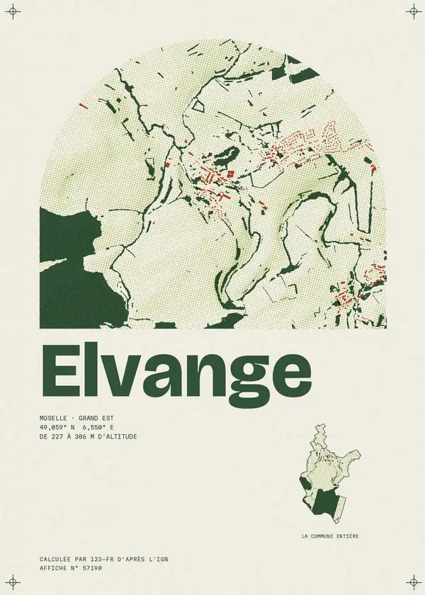 Affiche de Elvange, calculée par 123-fr d'après l'IGN