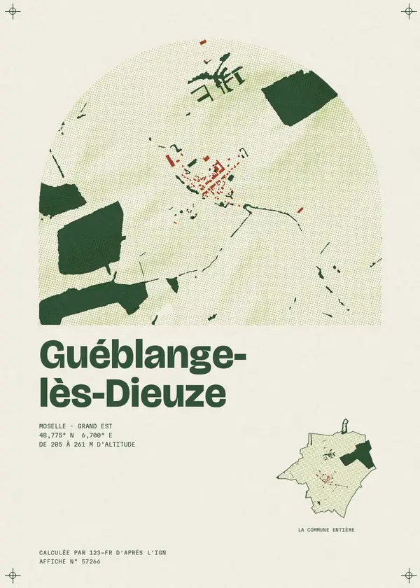 Affiche de Guéblange-lès-Dieuze, calculée par 123-fr d'après l'IGN