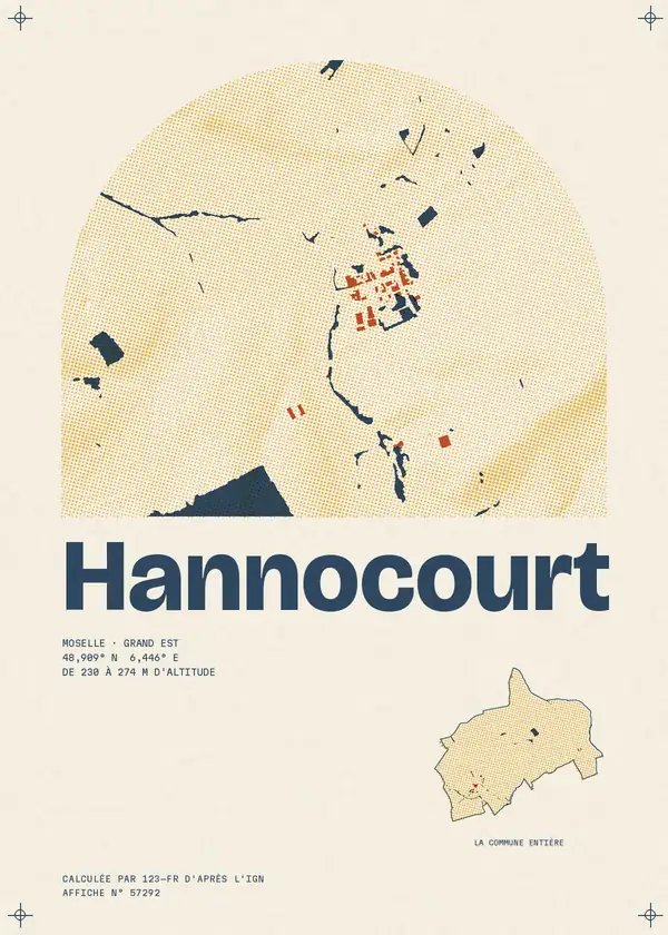 Affiche de Hannocourt, calculée par 123-fr d'après l'IGN