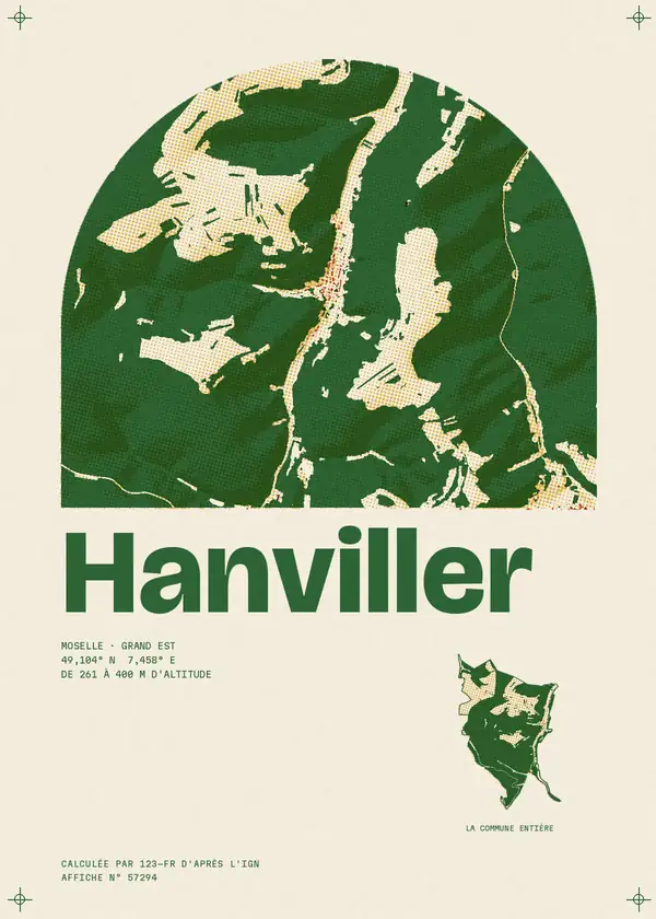 Affiche de Hanviller, calculée par 123-fr d'après l'IGN