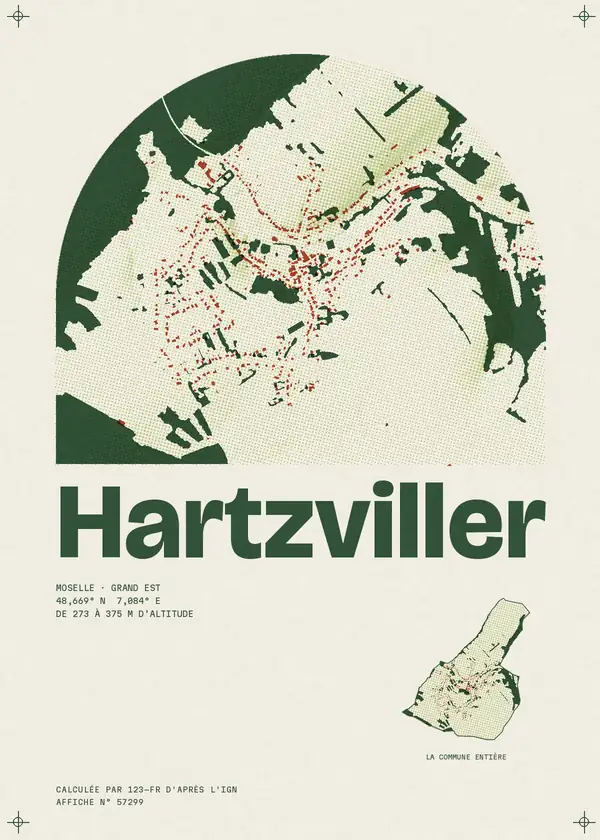 Affiche de Hartzviller, calculée par 123-fr d'après l'IGN