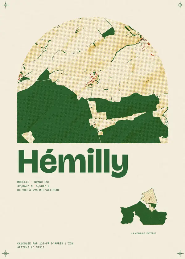 Affiche de Hémilly, calculée par 123-fr d'après l'IGN