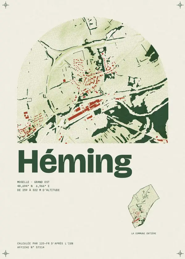 Affiche de Héming, calculée par 123-fr d'après l'IGN
