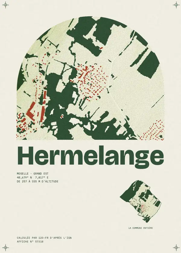Affiche de Hermelange, calculée par 123-fr d'après l'IGN