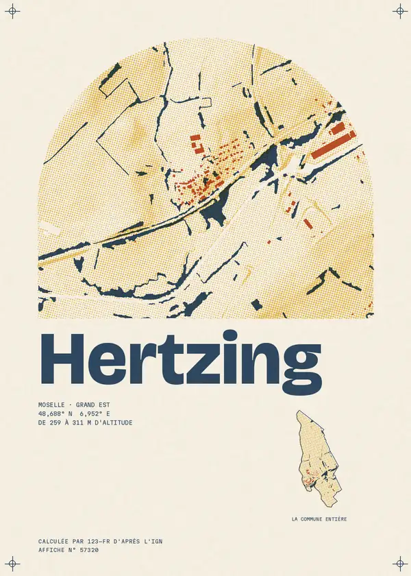Affiche de Hertzing, calculée par 123-fr d'après l'IGN
