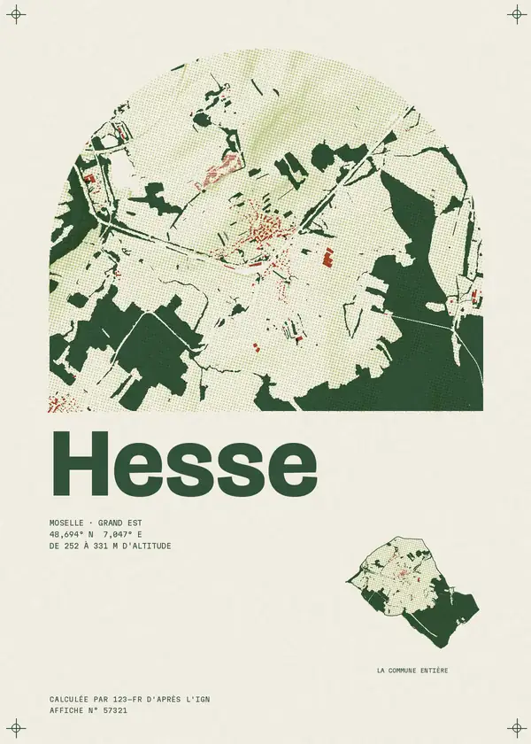 Affiche de Hesse, calculée par 123-fr d'après l'IGN